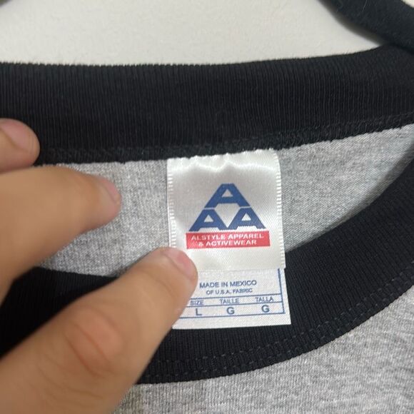 Alstyle Mens Gray‎ Short Sleeve Accepted Movie Promo Ringer T-shirt Large - Picture 5 of 8